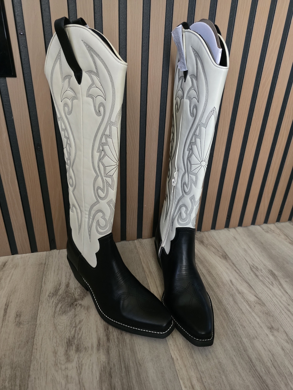 Women's Black and White Western Knee-High Boots